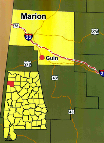 Map of County, State, City - Guin, AL